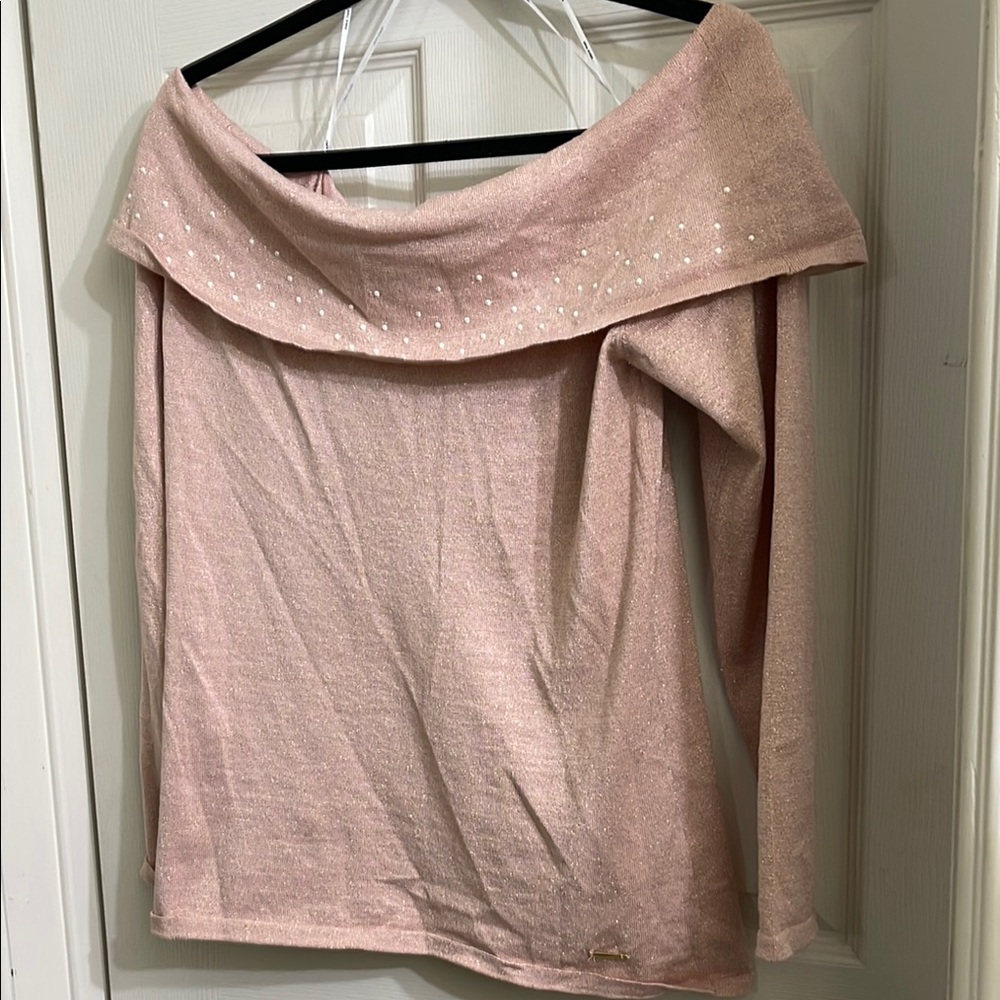 Pink Off-Shoulder Top with Sparkle Detail